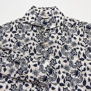 Stenstroms Shirt Mens Small Blue White 100% Linen Slimline Floral Paisley Casual